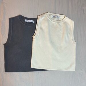 Zara Kids Tank Tops - Charcoal and Ivory Size Medium